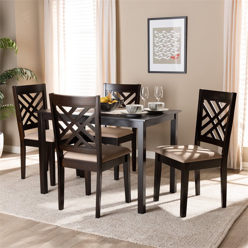 Baxton Studio Caron 5-Piece Wood Dining Set in Sand and Espresso Brown