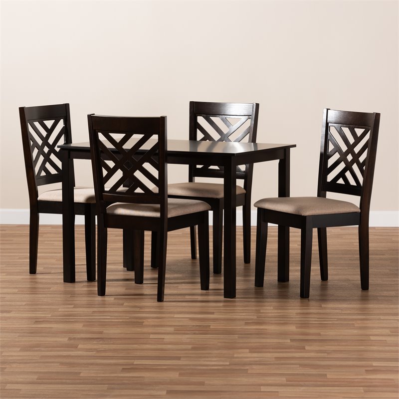 Baxton Studio Caron 5-Piece Wood Dining Set in Sand and Espresso Brown