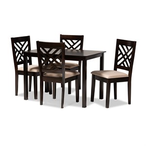 Baxton Studio Caron 5-Piece Wood Dining Set in Sand and Espresso Brown