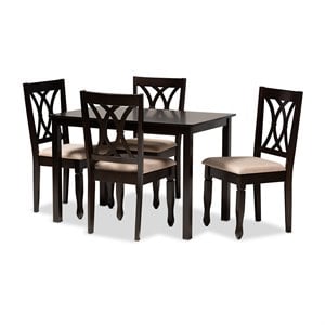 Baxton Studio Reneau 5-Piece Wood Dining Set in Sand and Espresso Brown