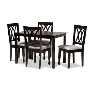 baxton studio reneau 5-piece wood dining set in gray and espresso brown