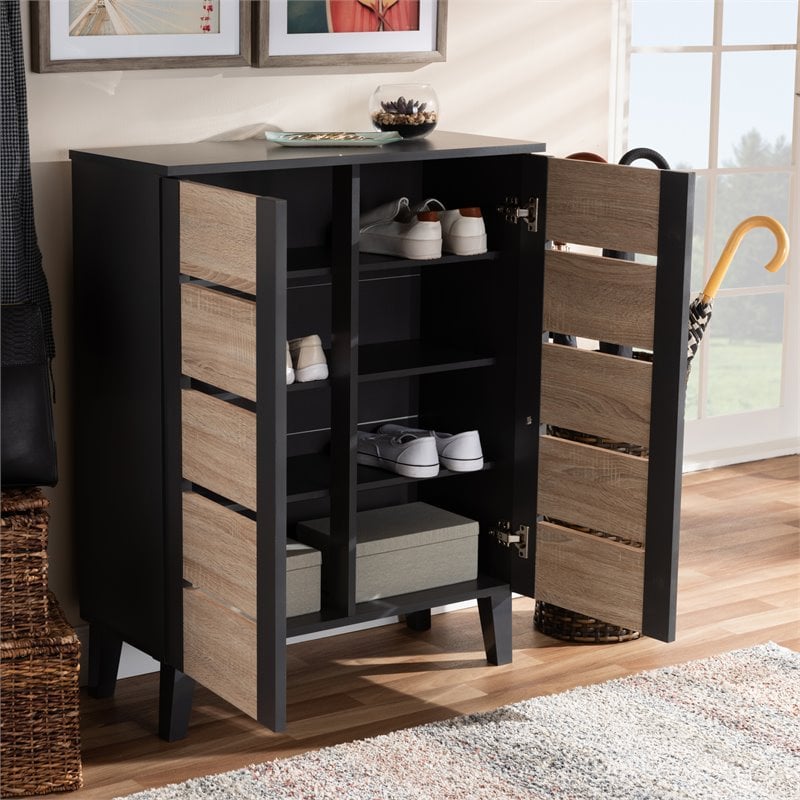 Baxton Studio Melle Two-Tone Brown and Dark Gray 2-Door Shoe Cabinet