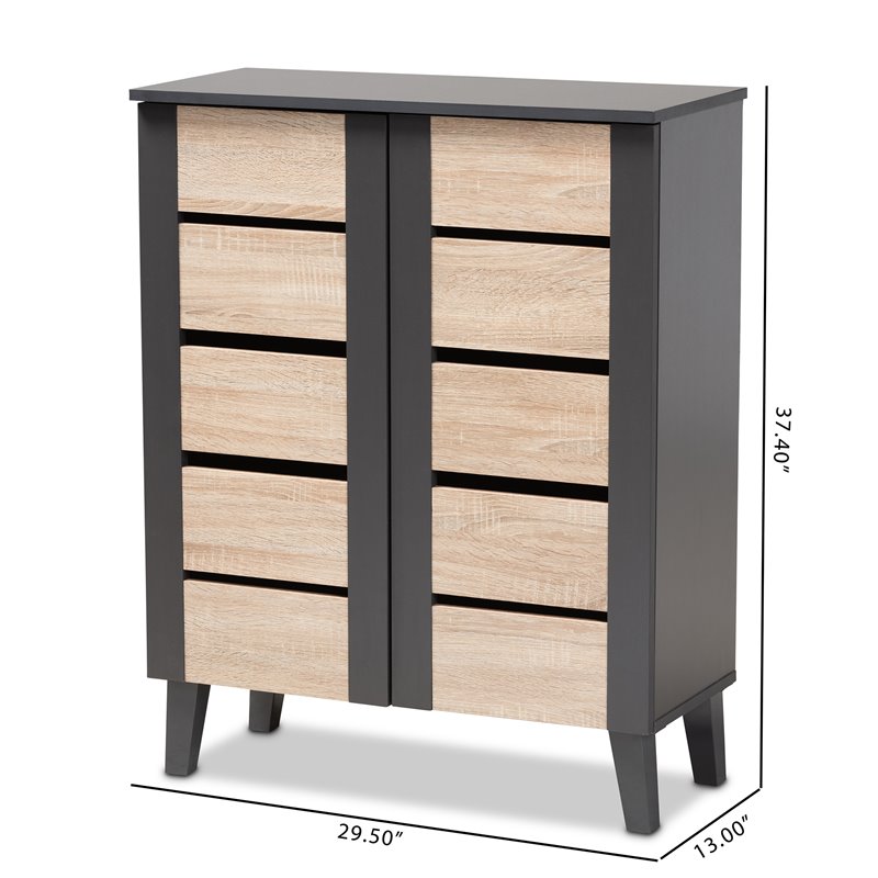 Baxton Studio Melle Two-Tone Brown and Dark Gray 2-Door Shoe Cabinet