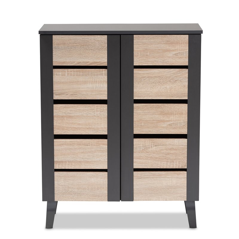 Baxton Studio Melle Two-Tone Brown and Dark Gray 2-Door Shoe Cabinet