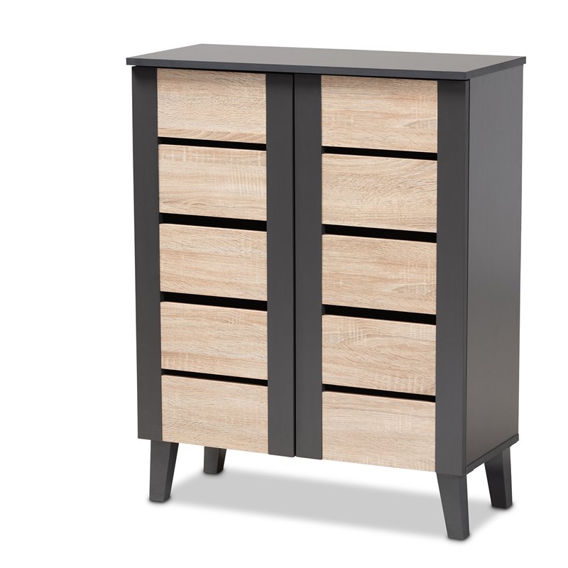 Baxton Studio Melle Two-Tone Brown and Dark Gray 2-Door Shoe Cabinet