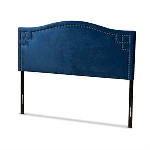 baxton studio aubrey velvet and wood full headboard in royal blue