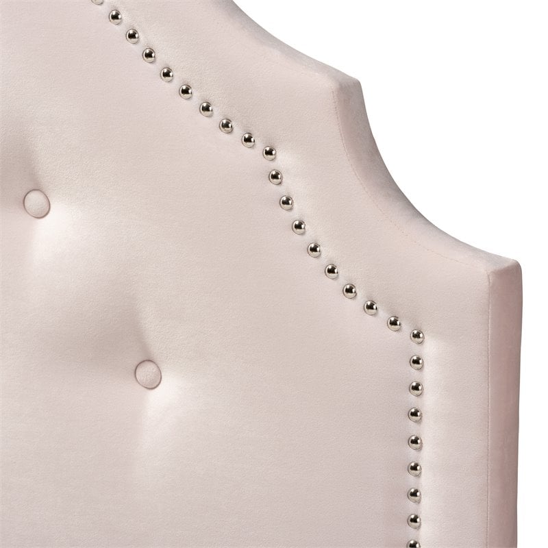 Baxton Studio Cora Tufted Velvet and Wood Twin Headboard in Light Pink