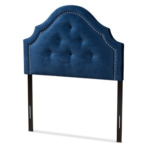 baxton studio cora tufted velvet and wood twin headboard in royal blue