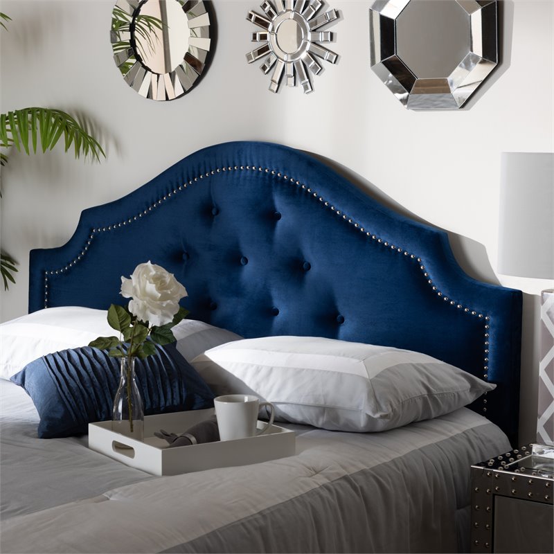 Baxton Studio Cora Tufted Velvet and Wood Queen Headboard in Royal Blue