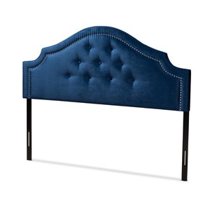 baxton studio cora tufted velvet and wood queen headboard in royal blue