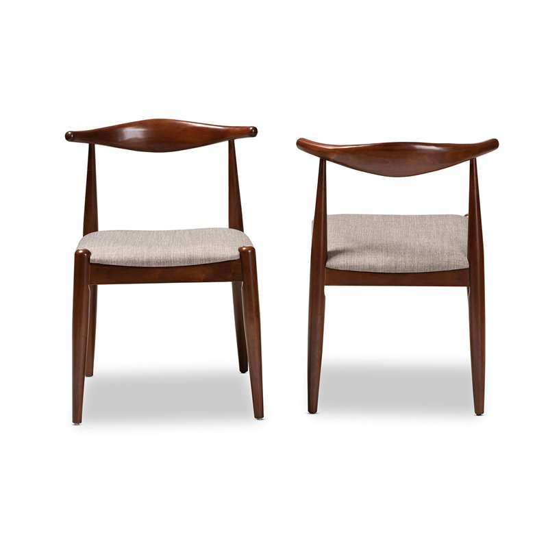 Set of 2 Baxton Studio Amato Gray Fabric and Walnut Wood Dining Chairs