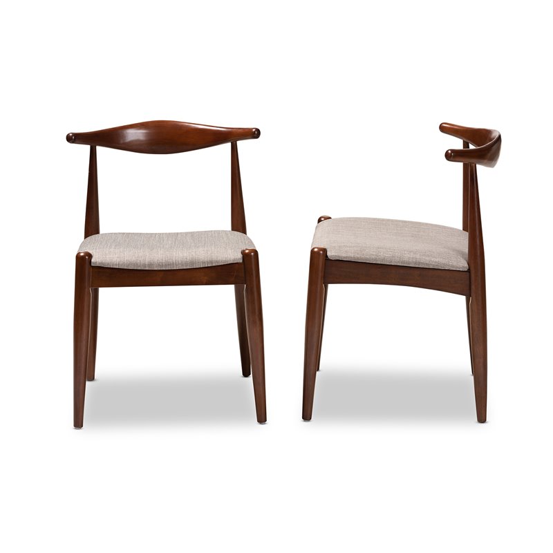 Set of 2 Baxton Studio Amato Gray Fabric and Walnut Wood Dining Chairs