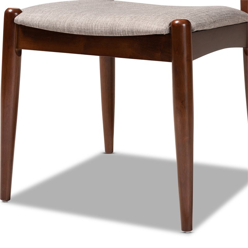 Set of 2 Baxton Studio Amato Gray Fabric and Walnut Wood Dining Chairs