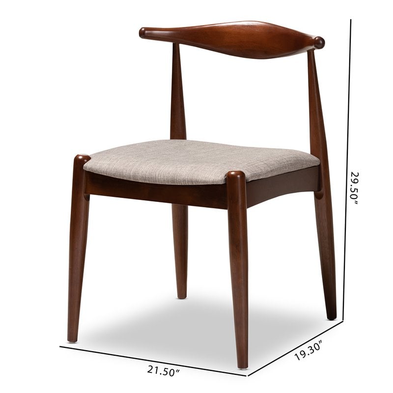 Set of 2 Baxton Studio Amato Gray Fabric and Walnut Wood Dining Chairs