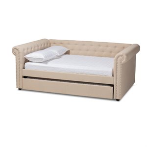 baxton studio mabelle tufted fabric and wood full daybed with trundle in beige