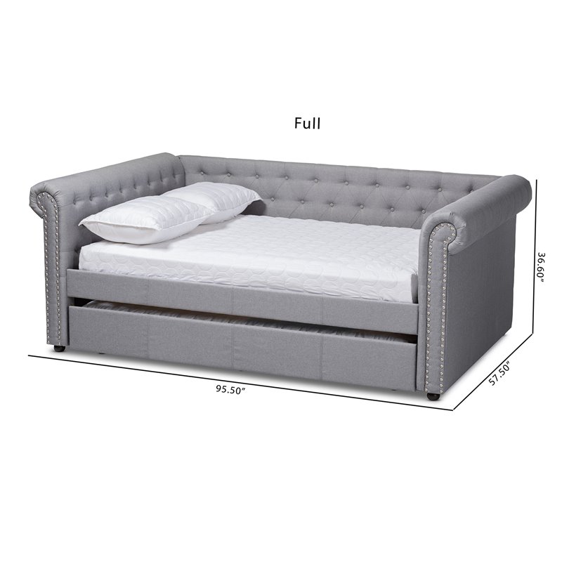 Baxton Studio Mabelle Tufted Fabric and Wood Full Daybed with Trundle in Gray
