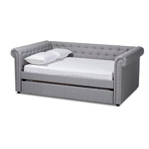 baxton studio mabelle tufted fabric and wood queen daybed with trundle in gray