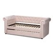 Baxton Studio Mabelle Velvet and Wood Twin Daybed with Trundle in Light Pink