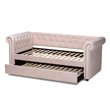 Baxton Studio Mabelle Velvet and Wood Twin Daybed with Trundle in Light Pink