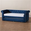 Baxton Studio Mabelle Velvet and Wood Twin Daybed with Trundle in Navy Blue