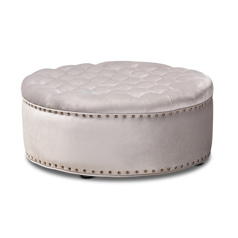 Baxton Studio Iglehart Modern Tufted Velvet Coffee Table Ottoman in Light Gray