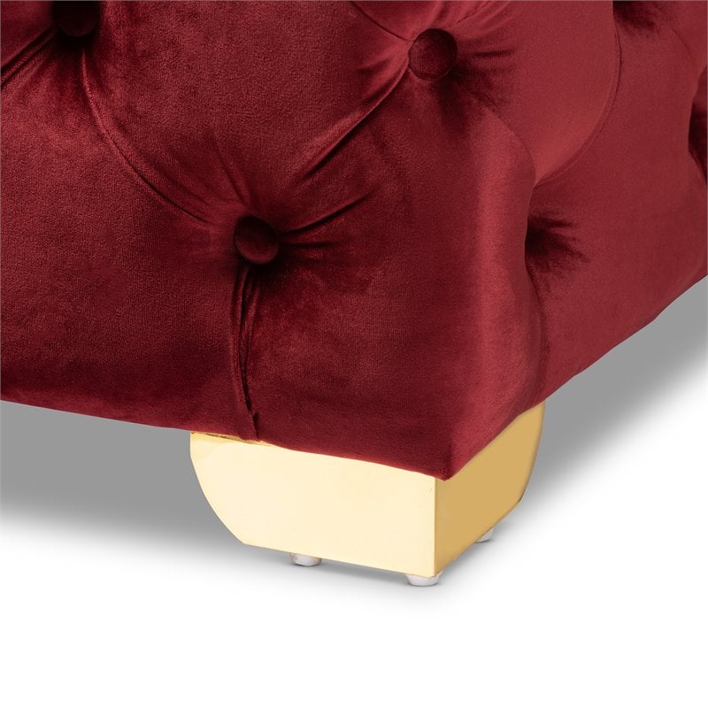 Baxton Studio Avara Modern Tufted Velvet Ottoman in Burgundy and Gold
