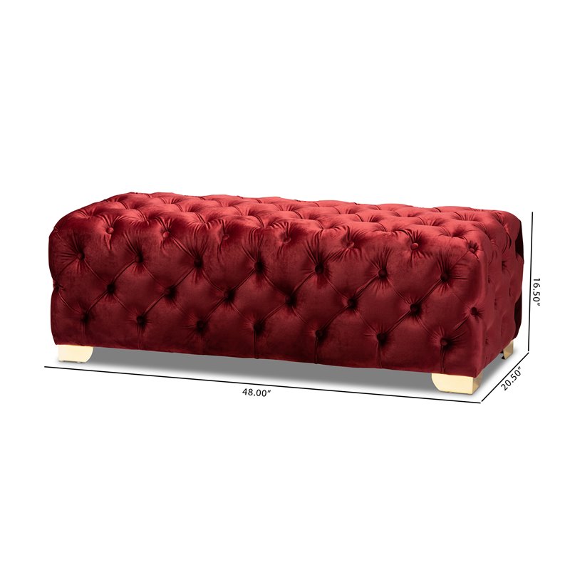 Baxton Studio Avara Modern Tufted Velvet Ottoman in Burgundy and Gold
