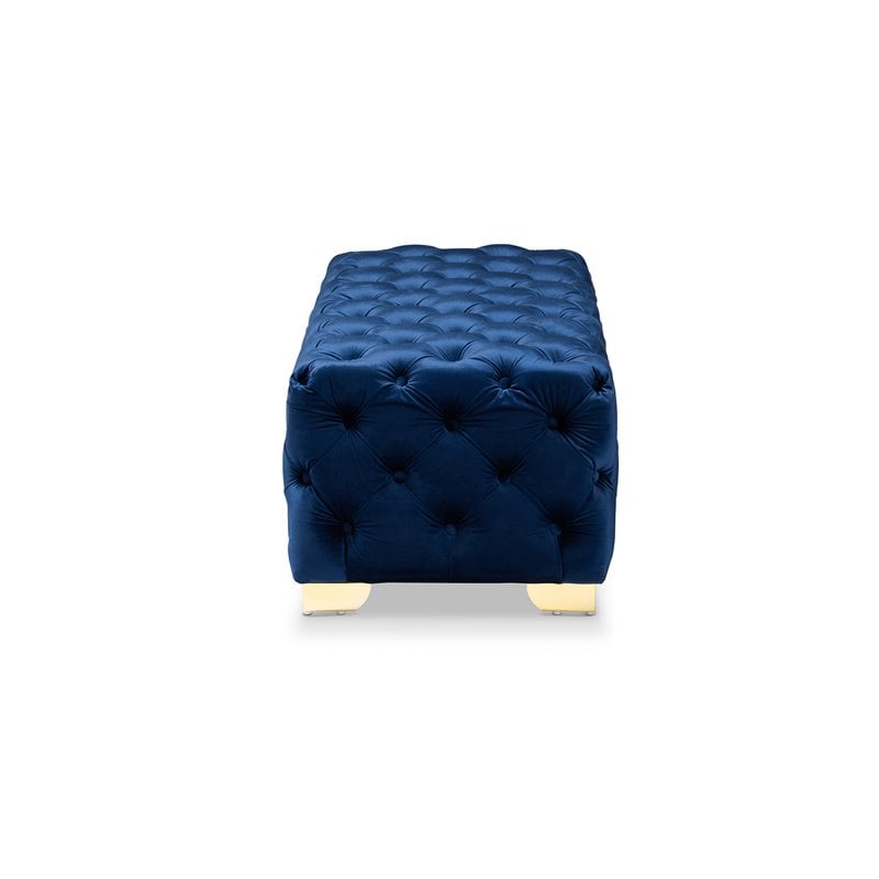 Baxton Studio Avara Modern Tufted Velvet Ottoman in Blue and Gold