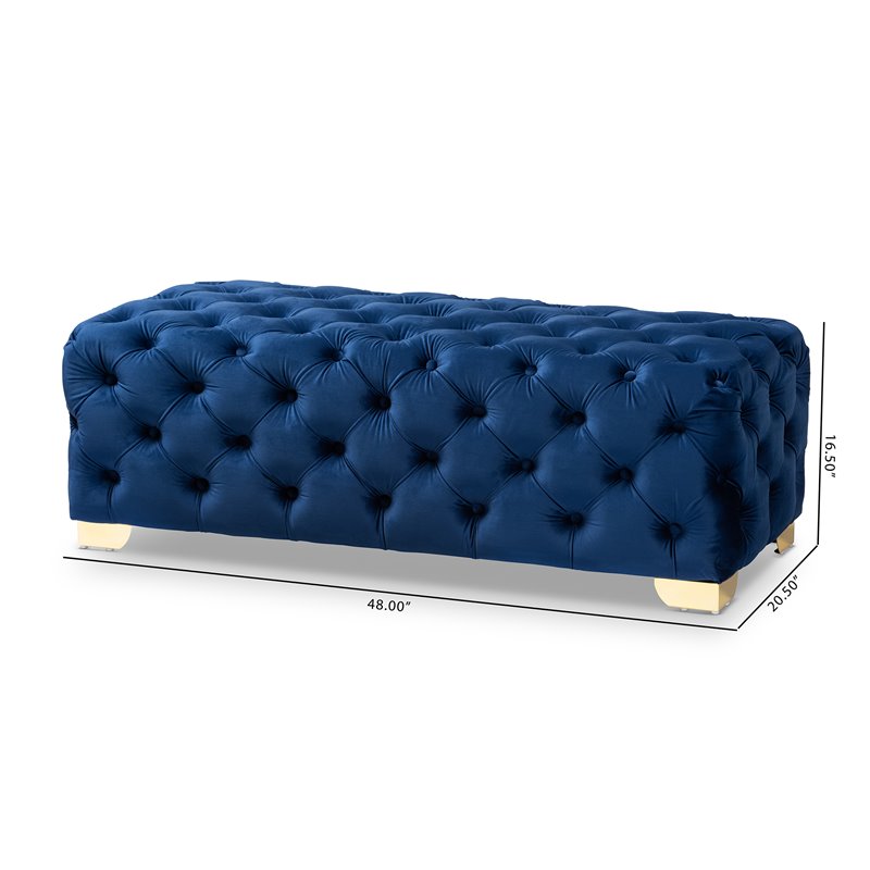 Baxton Studio Avara Modern Tufted Velvet Ottoman in Blue and Gold