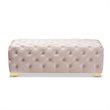 Baxton Studio Avara Modern Tufted Velvet Ottoman in Beige and Gold
