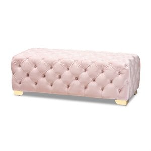 baxton studio avara modern tufted velvet ottoman in pink and gold