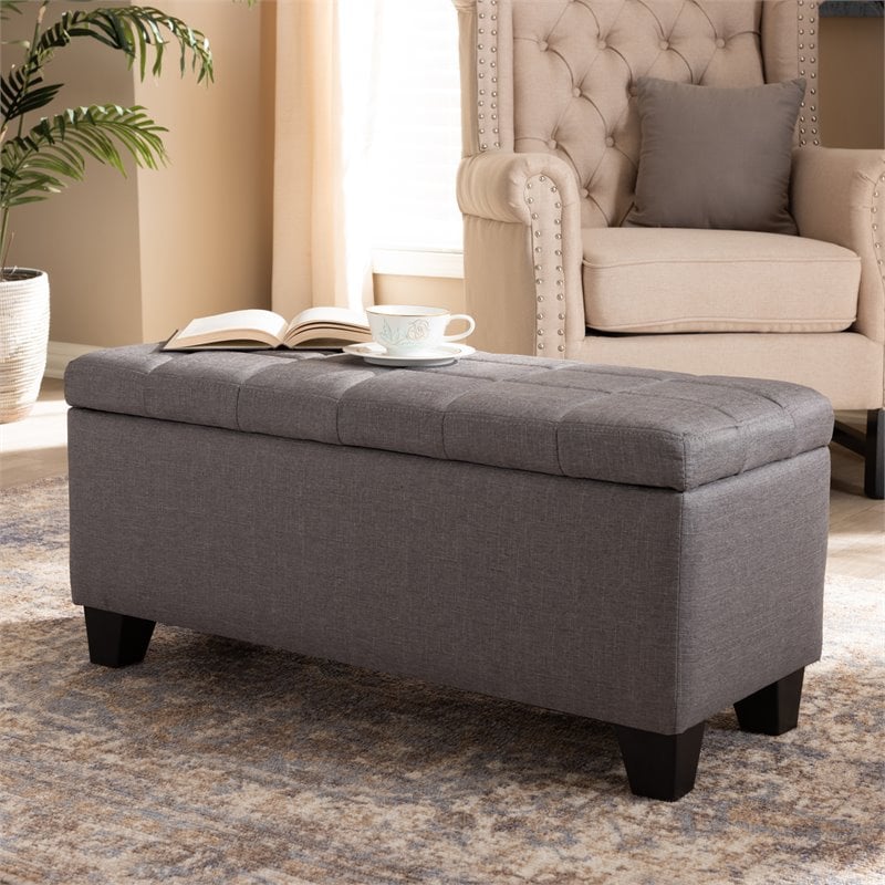 Baxton Studio Fera Tufted Fabric Ottoman with Storage in Gray