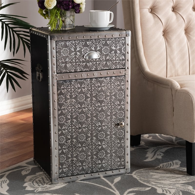 Baxton Studio Cosette Silver Metal Floral Accent Cabinet