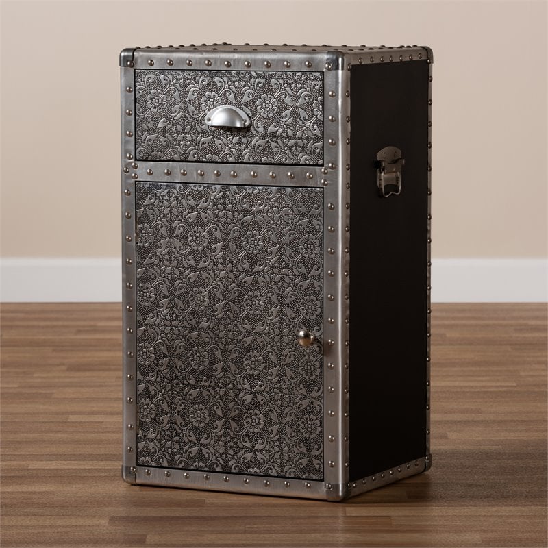 Baxton Studio Cosette Silver Metal Floral Accent Cabinet