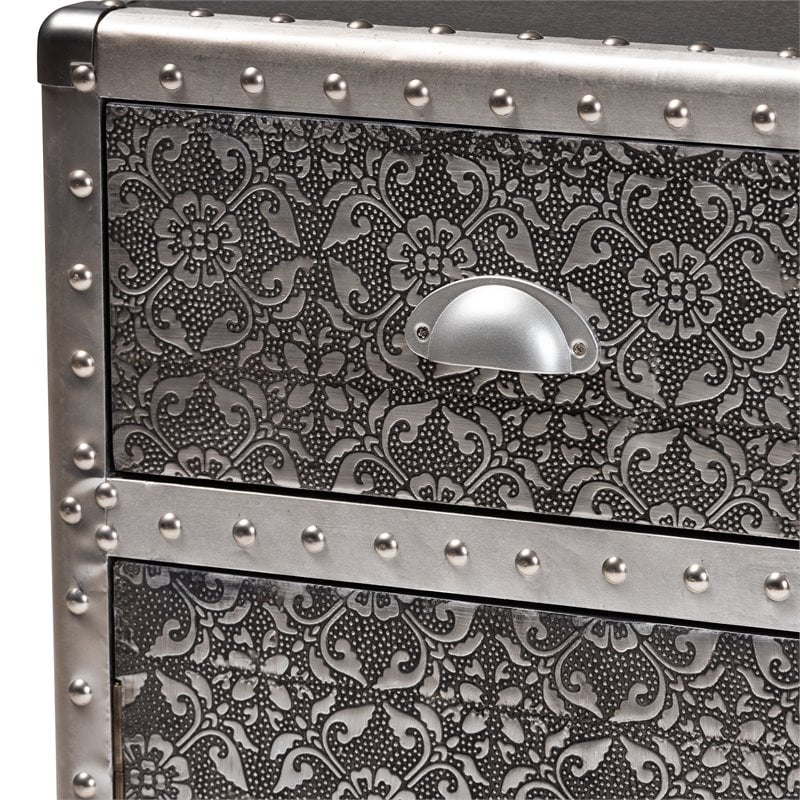 Baxton Studio Cosette Silver Metal Floral Accent Cabinet
