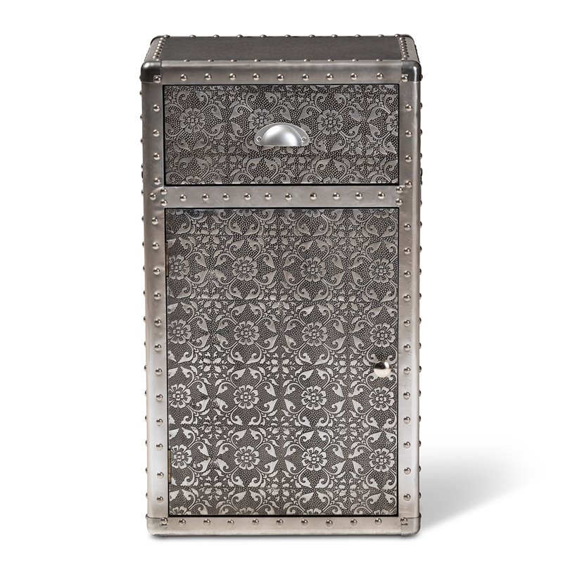 Baxton Studio Cosette Silver Metal Floral Accent Cabinet
