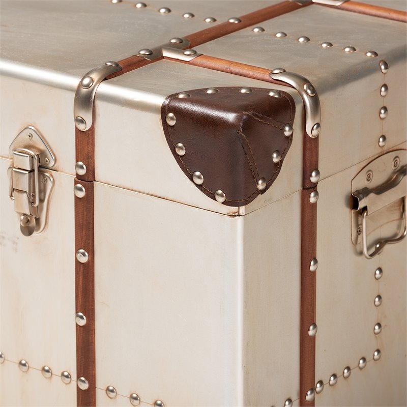 Baxton Studio Bechet French Silver Metal Storage Trunk