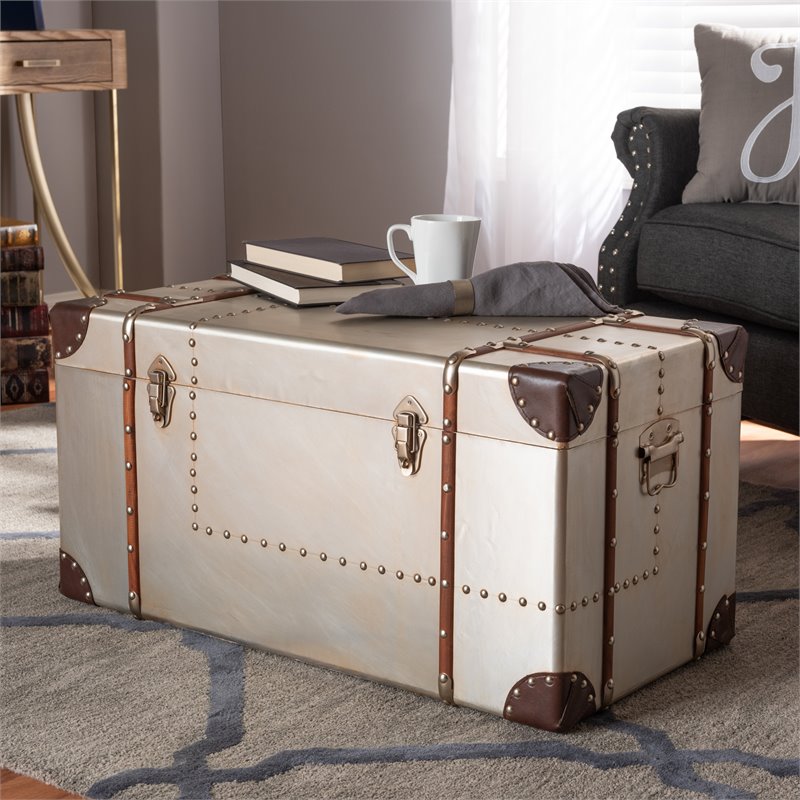 Baxton Studio Bechet French Silver Metal Storage Trunk