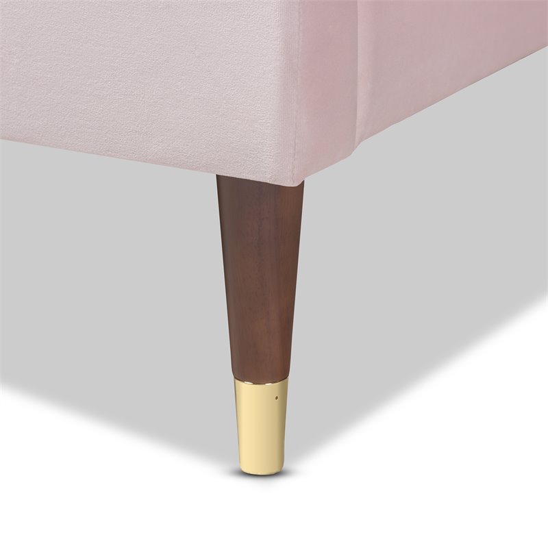 Baxton Studio Volden Velvet Upholstered Wood Platform King Bed in PInk