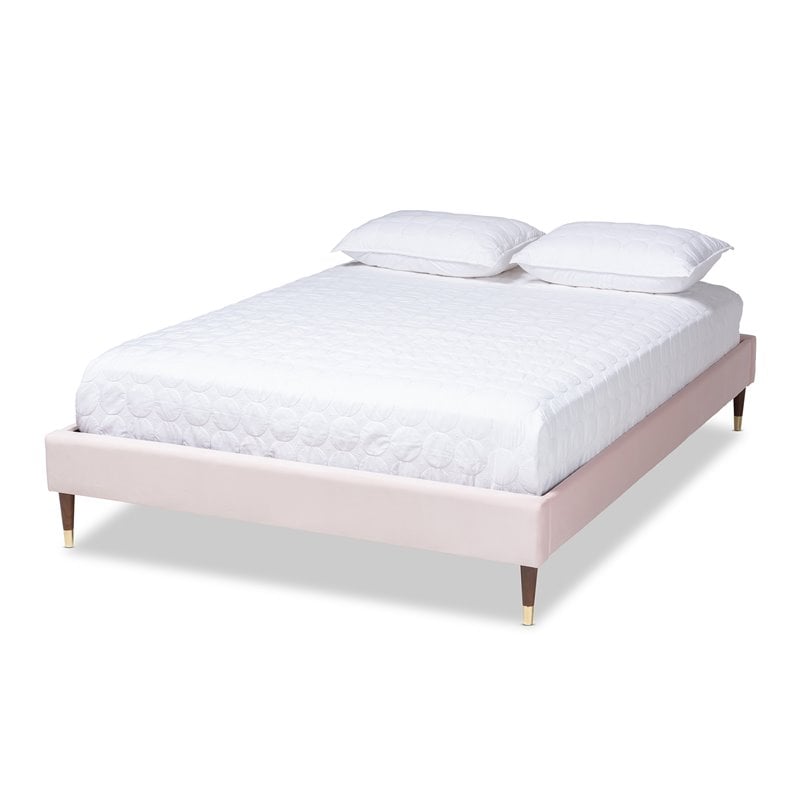 Baxton Studio Volden Velvet Upholstered Wood Platform King Bed in PInk