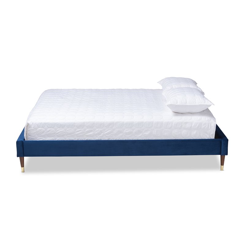 Baxton Studio Volden Velvet Upholstered Wood Platform Full Bed in Navy Blue