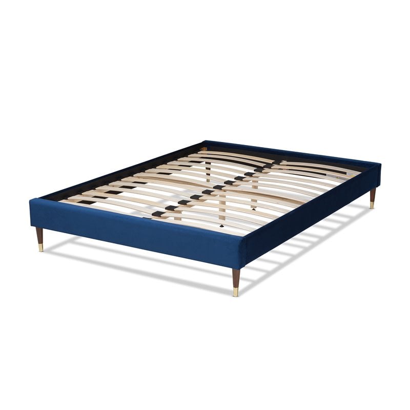 Baxton Studio Volden Velvet Upholstered Wood Platform Full Bed in Navy Blue