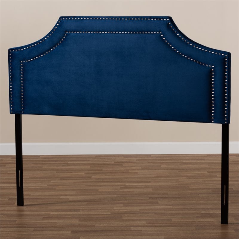 Baxton Studio Avignon Velvet and Wood King Headboard in Navy Blue