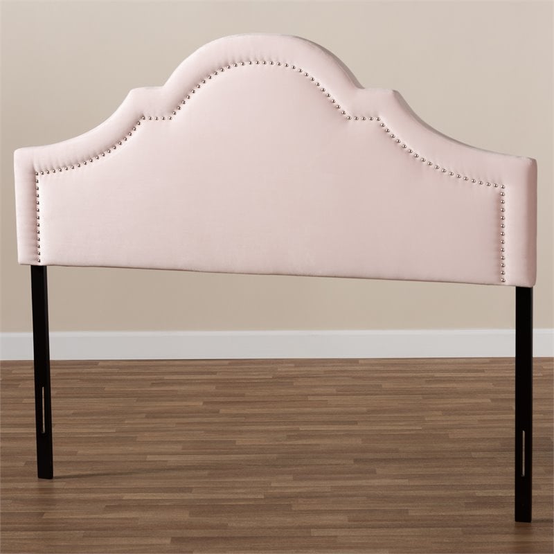 Baxton Studio Rita Velvet and Wood Full Headboard in Light Pink