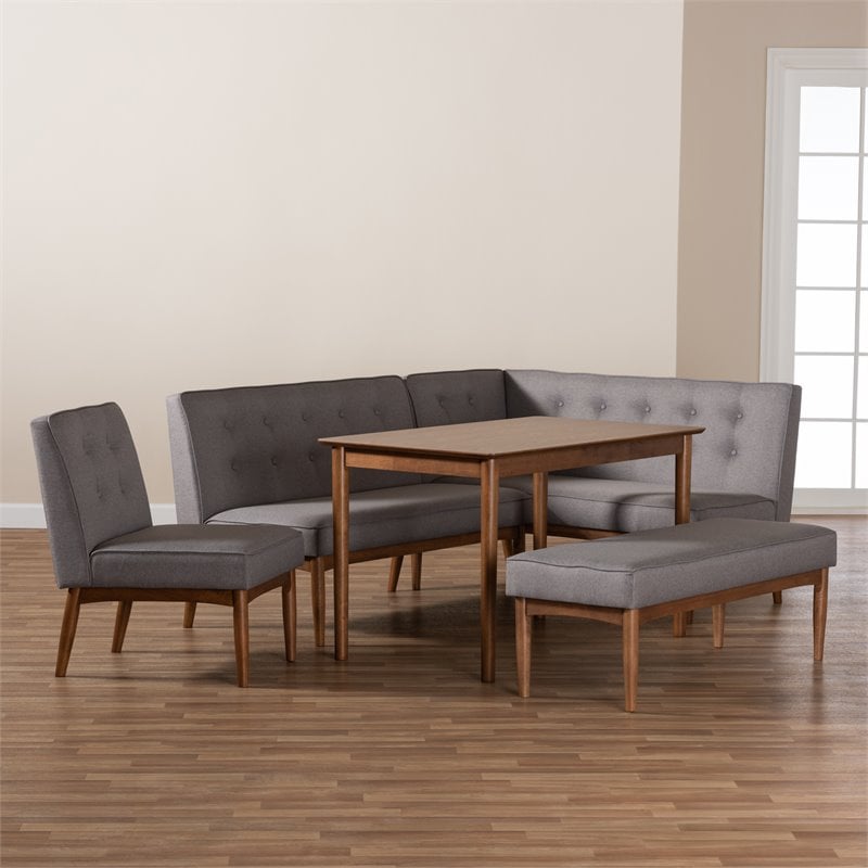 Baxton Studio Arvid Modern Tufted Fabric 5-Piece Wood Dining Nook Set in Gray