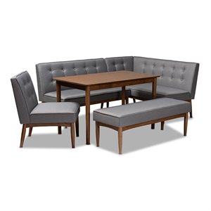 Baxton Studio Arvid Modern Tufted Fabric 5-Piece Wood Dining Nook Set in Gray