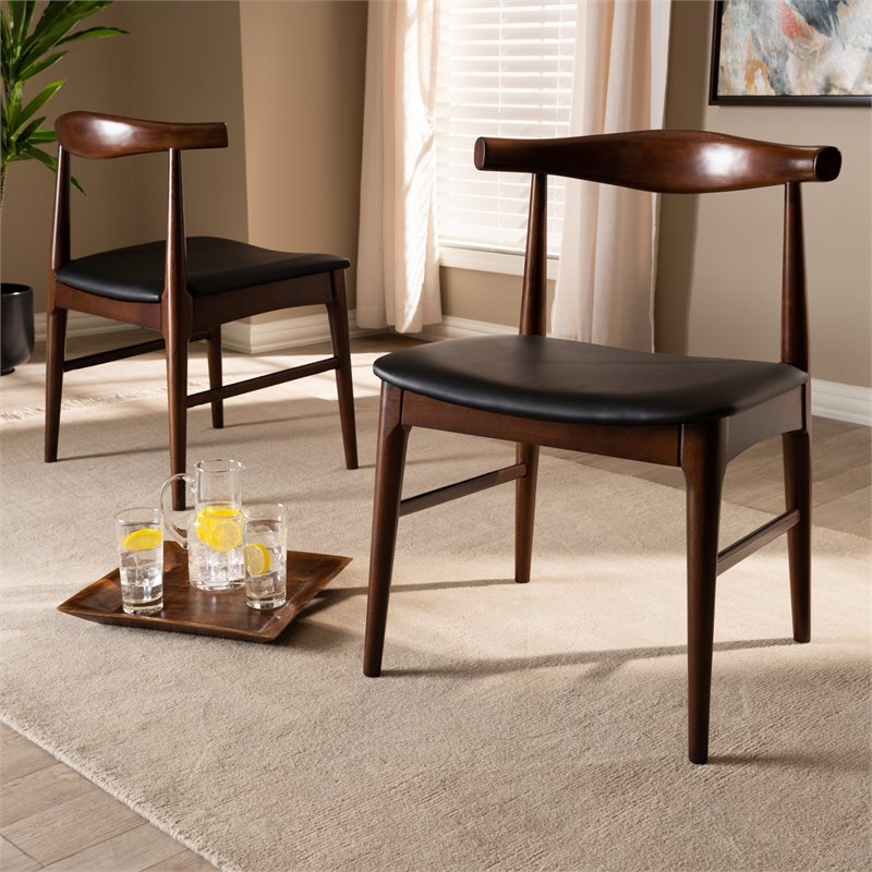 Baxton Studio Eira Faux Leather and Wood Dining Chairs in Black (Set of 2)