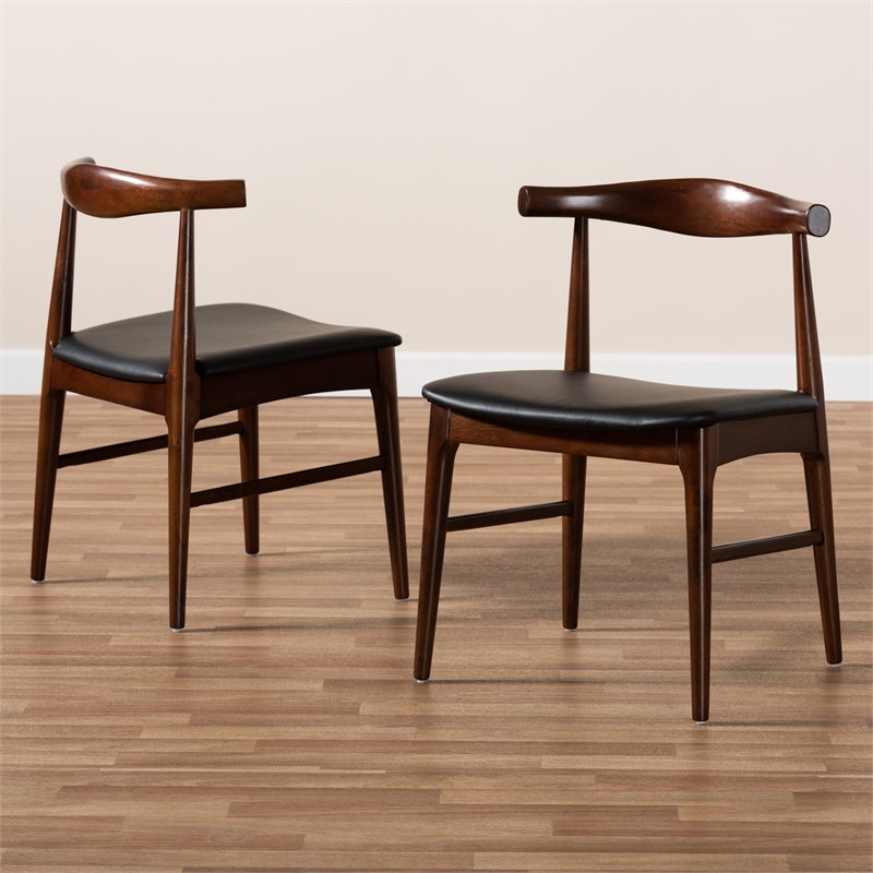 Baxton Studio Eira Faux Leather and Wood Dining Chairs in Black (Set of 2)