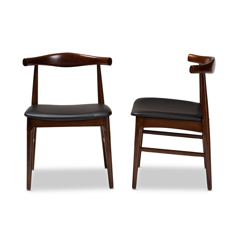Baxton Studio Eira Faux Leather and Wood Dining Chairs in Black (Set of 2)