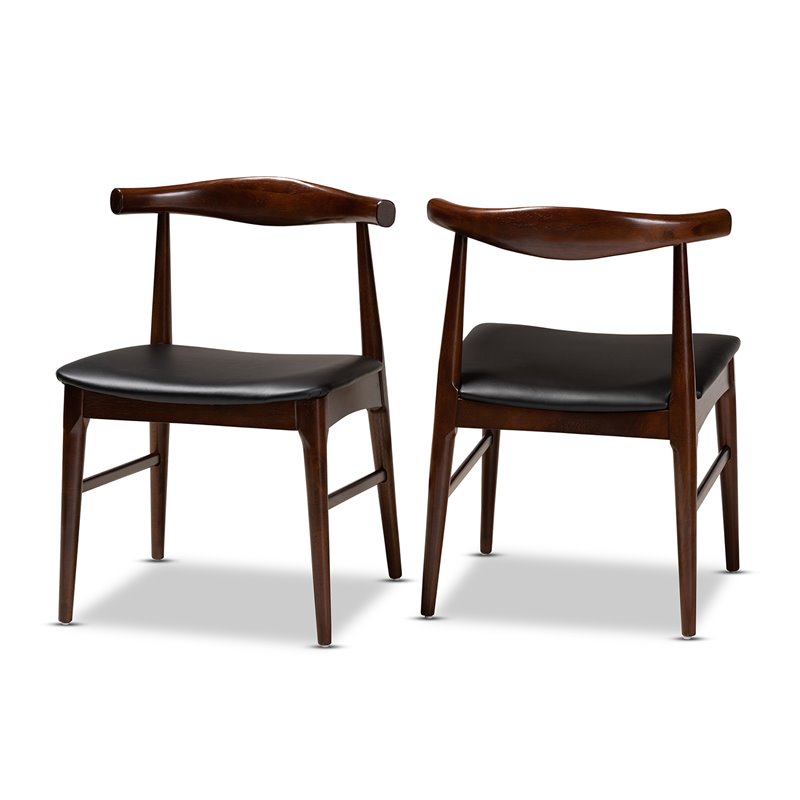Baxton Studio Eira Faux Leather and Wood Dining Chairs in Black (Set of 2)